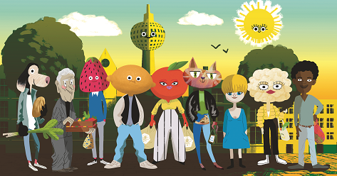 Illustration Figuren mit Gemüseköpfen