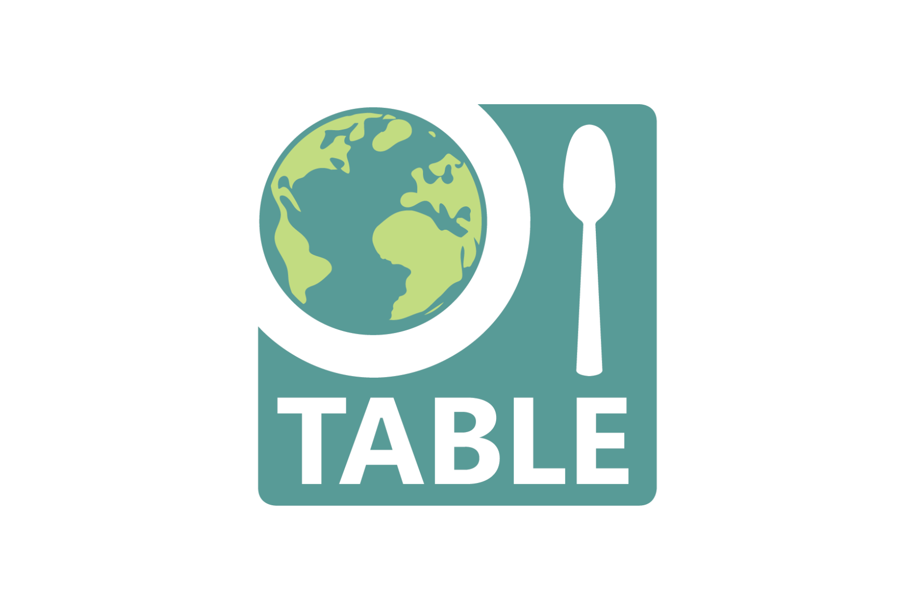 Logo Table, Globus, weißer Löffel auf grünem Grund